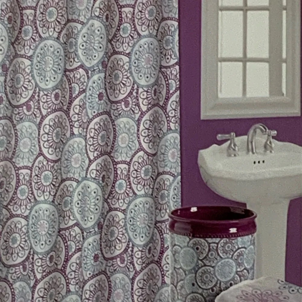 Dream Wheels Fabric Material Shower Curtain 70in X 72 in Purple Teal White